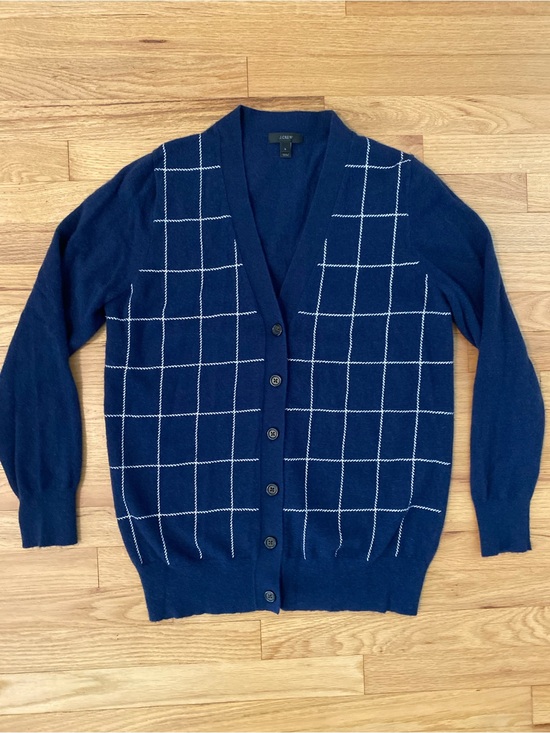 J. Crew Sweaters - J. Crew Wool Cashmere Blend Cardigan with Windowpane Grid Large